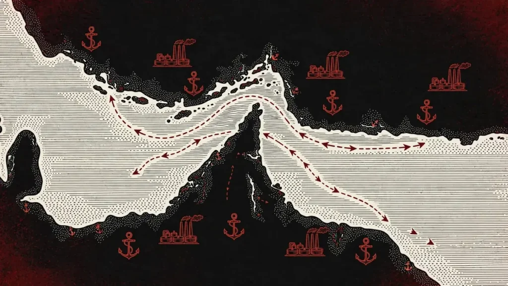 Strait of Hormuz shipping routes illustration for ADIPEC 2026