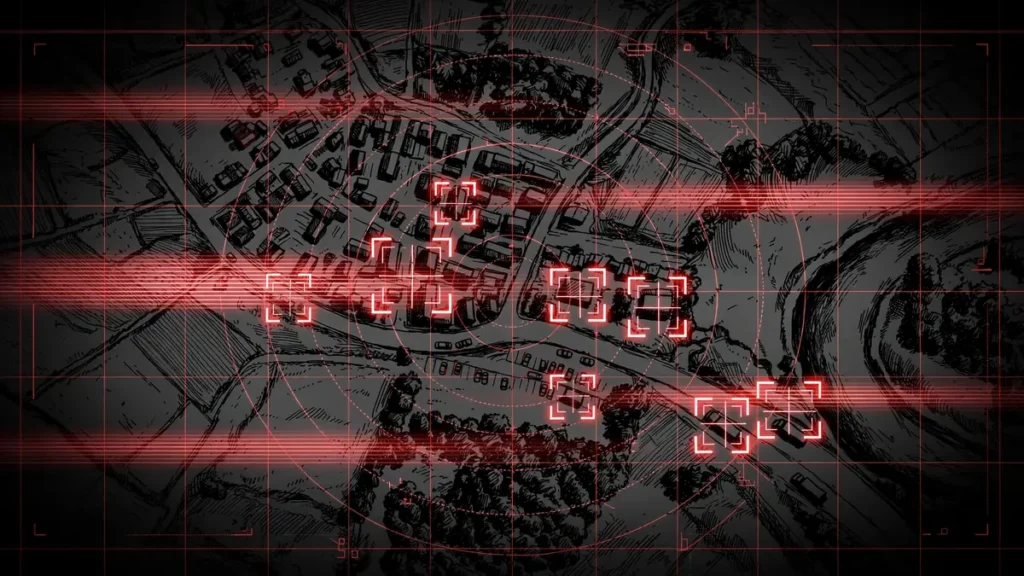 AI-generated illustration of AI analysis of military satellite imagery with detection overlays
