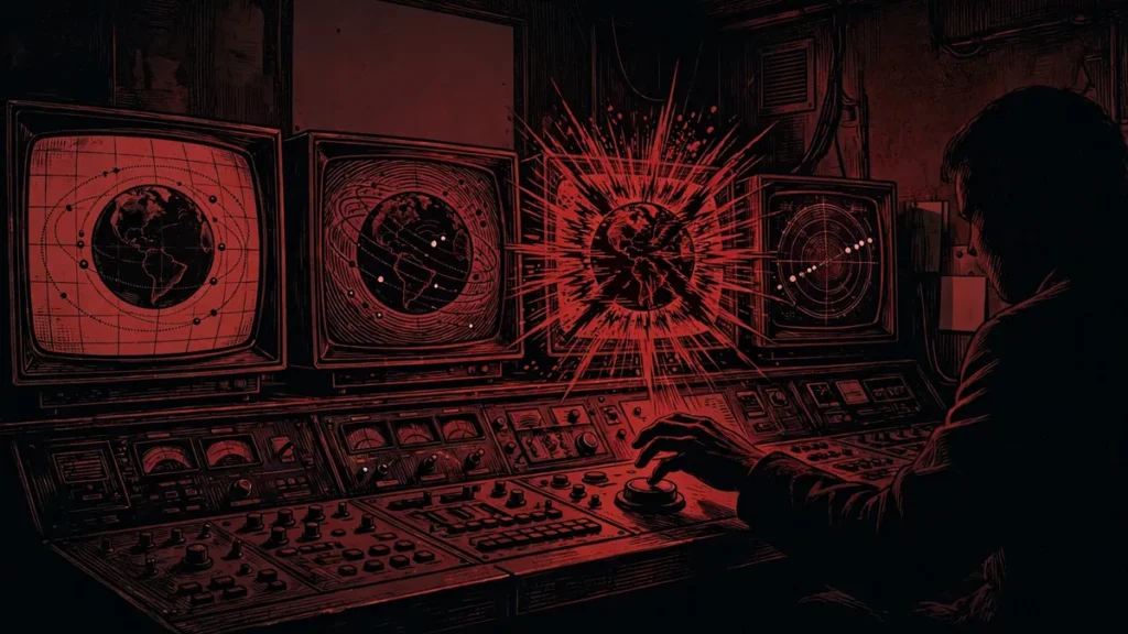 AI nuclear war: early warning command center illustration showing AI risk to nuclear command systems