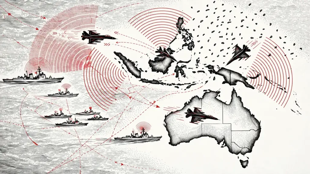Stylised map of Australia and its Indo-Pacific sea approaches