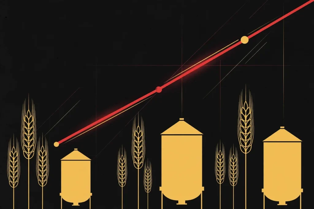 Editorial illustration of rising wheat prices amid the Black Sea grain crisis