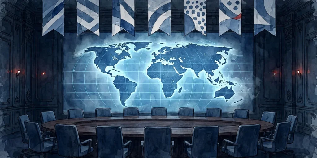 Editorial illustration of diplomatic talks on the Black Sea grain corridor