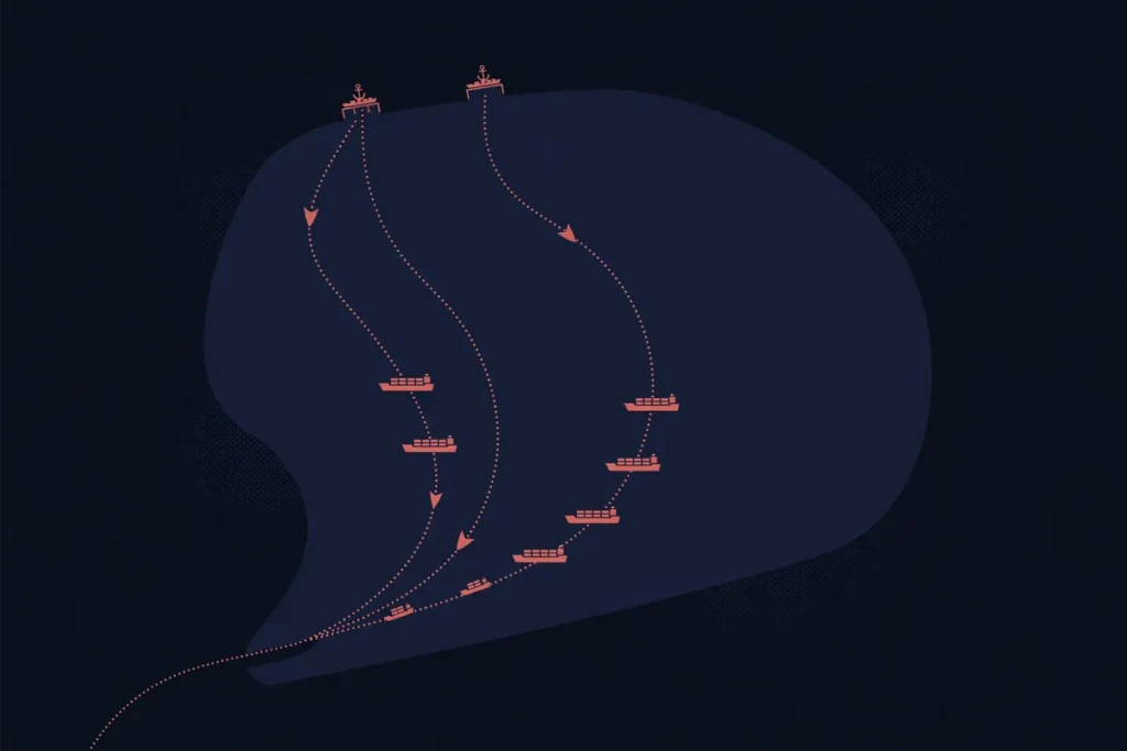 Symbolic diagram of Black Sea grain shipping routes from Ukrainian ports