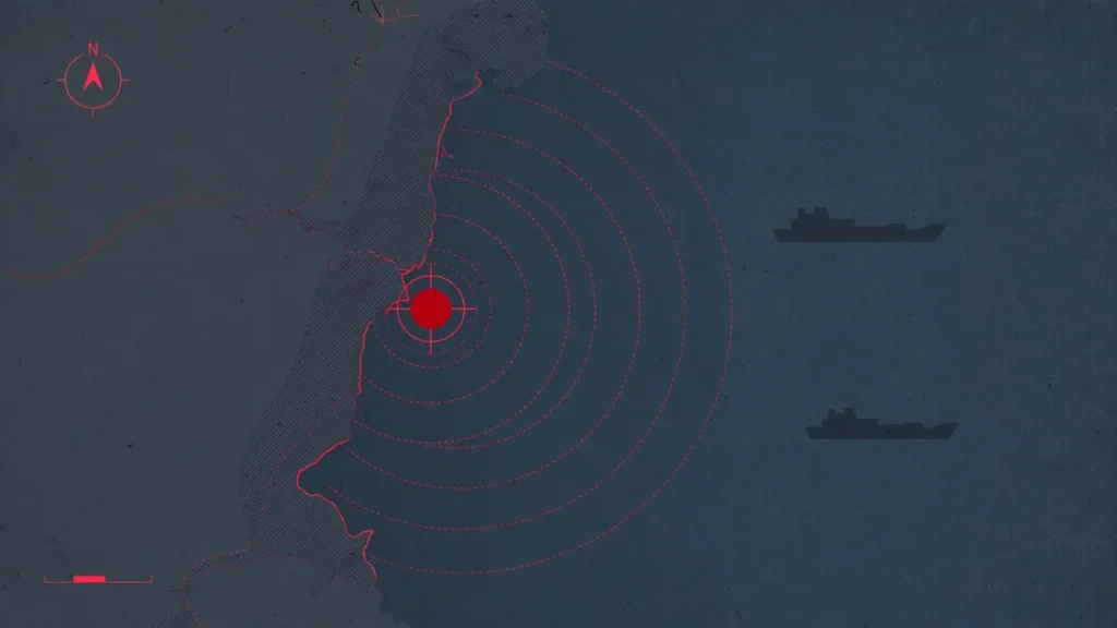 Stylized dark infographic map of the western Black Sea with a symbolic red zone marker off Bulgaria's coast near Byala marking the Black Sea drone attack area in October 2026