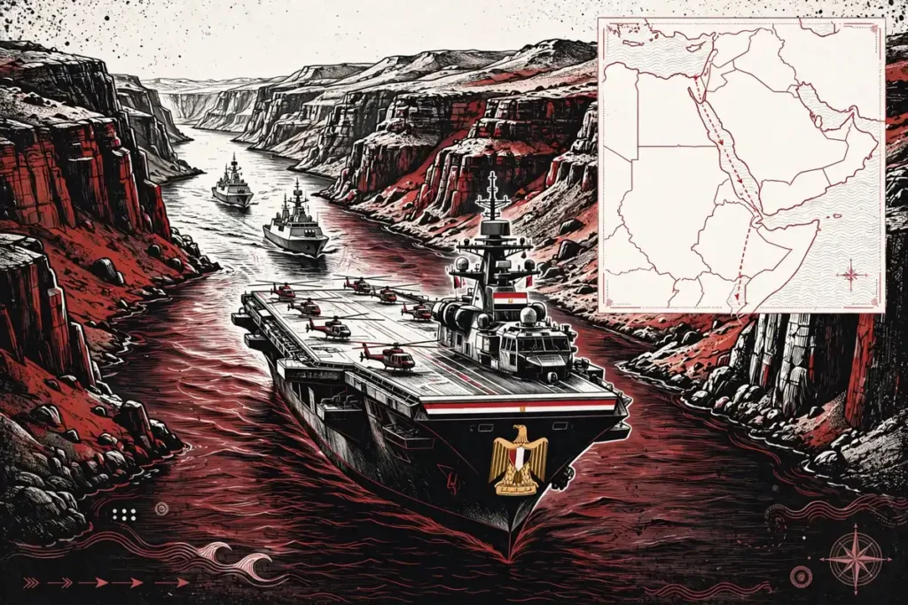 Egyptian Navy helicopter carrier and frigates guarding the Suez Canal and Bab el-Mandeb