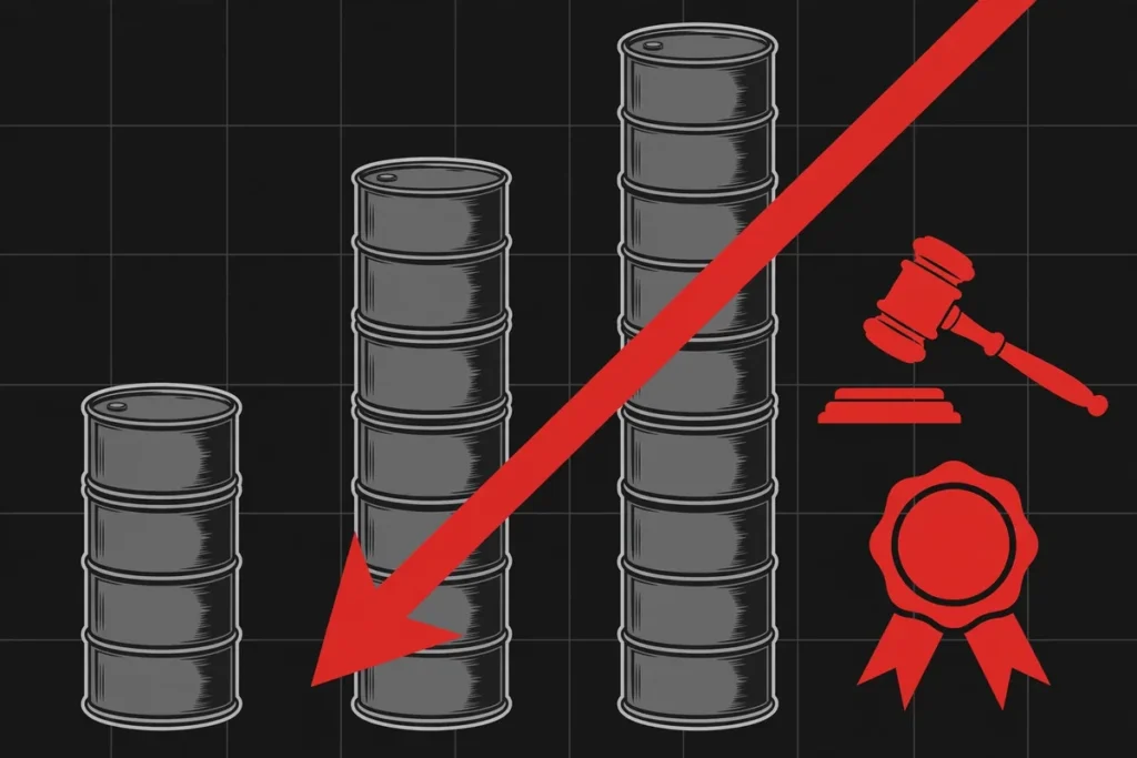 Infographic illustration of tariff pressure on oil exports under the Graham Act sanctions