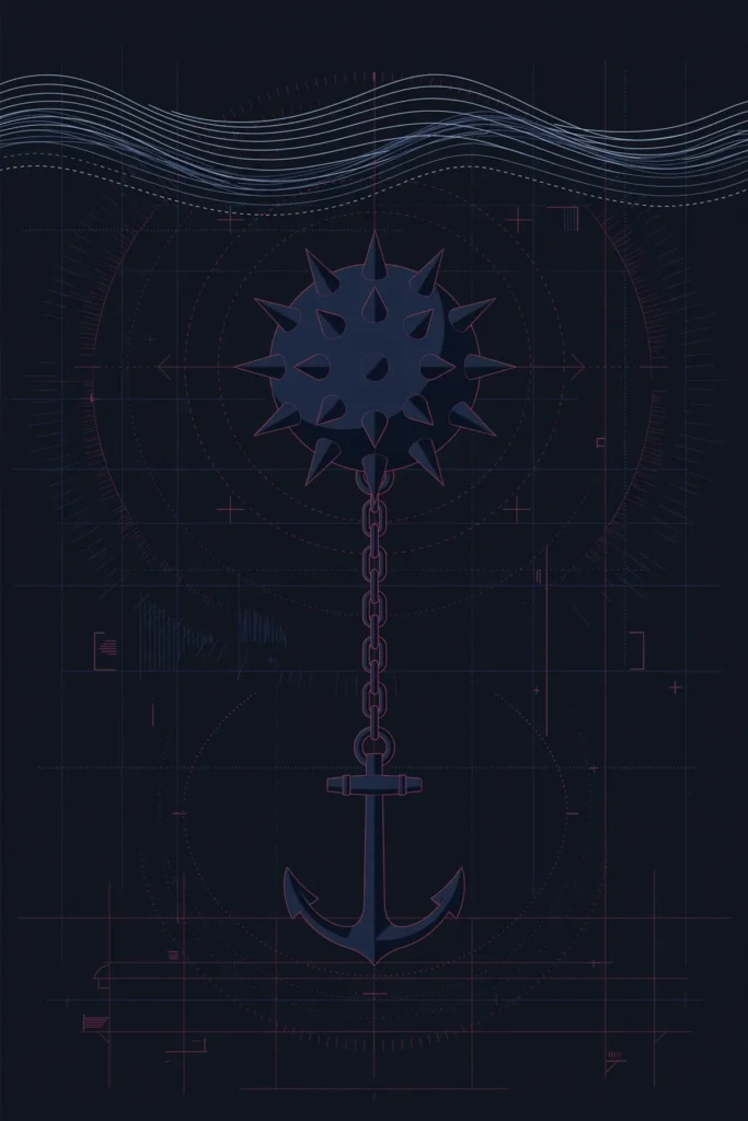Illustration of a naval sea mine in the Strait of Hormuz during the Iran war 2026