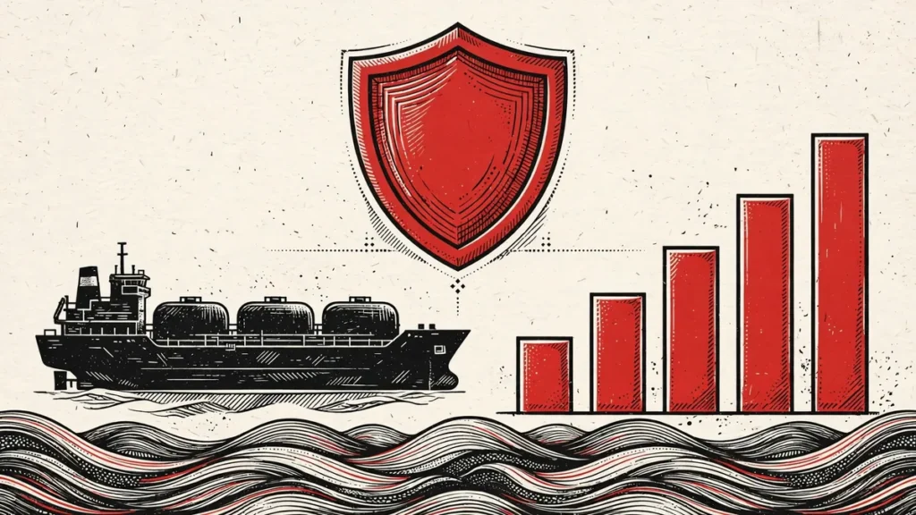 Symbolic illustration of rising war-risk insurance costs for Hormuz tanker transits