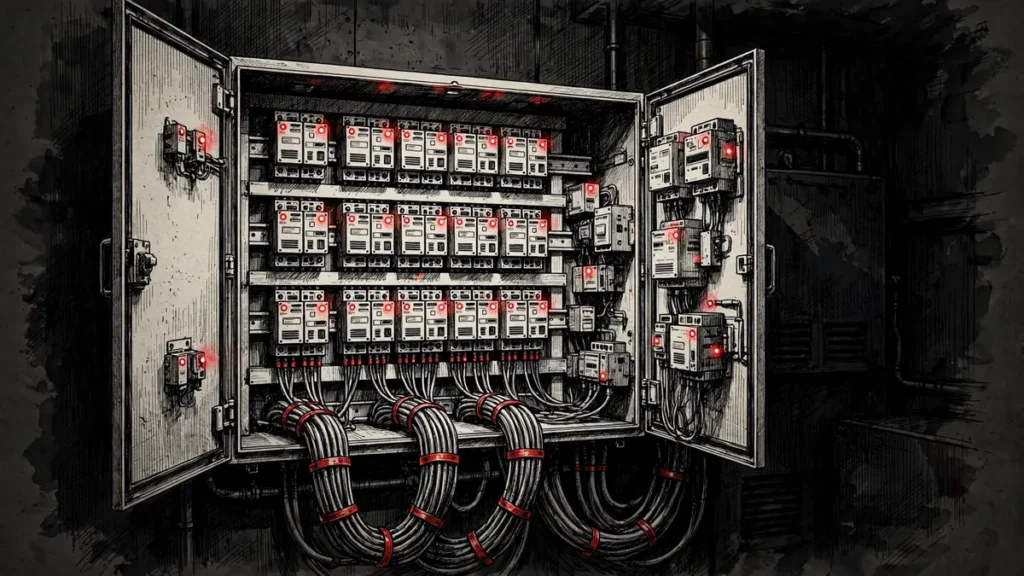 Industrial control cabinet with programmable logic controllers targeted by Iranian hackers in US water cyberattacks