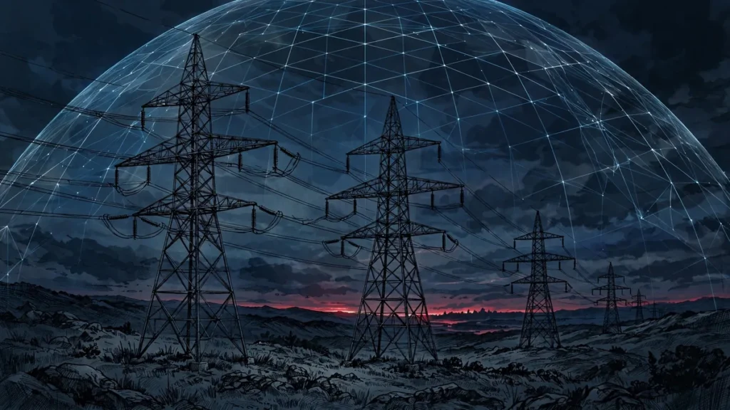 High-voltage power transmission towers defended against Iranian hackers cyberattacks on US energy grid