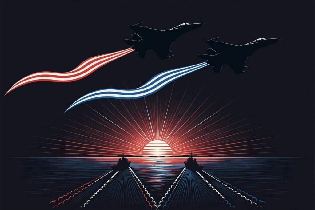Allied fighter jets flying over the ocean during Keen Sword 27 exercises