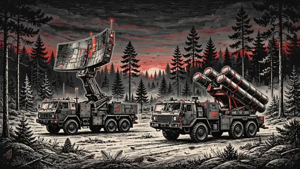 Lithuania air defence radar and mobile launcher illustration