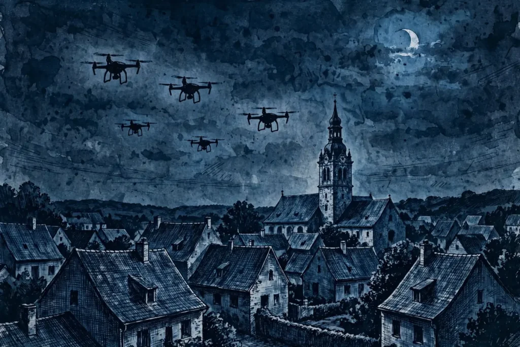 Drones over a Moldovan village at night — Russia hybrid attacks Moldova airspace