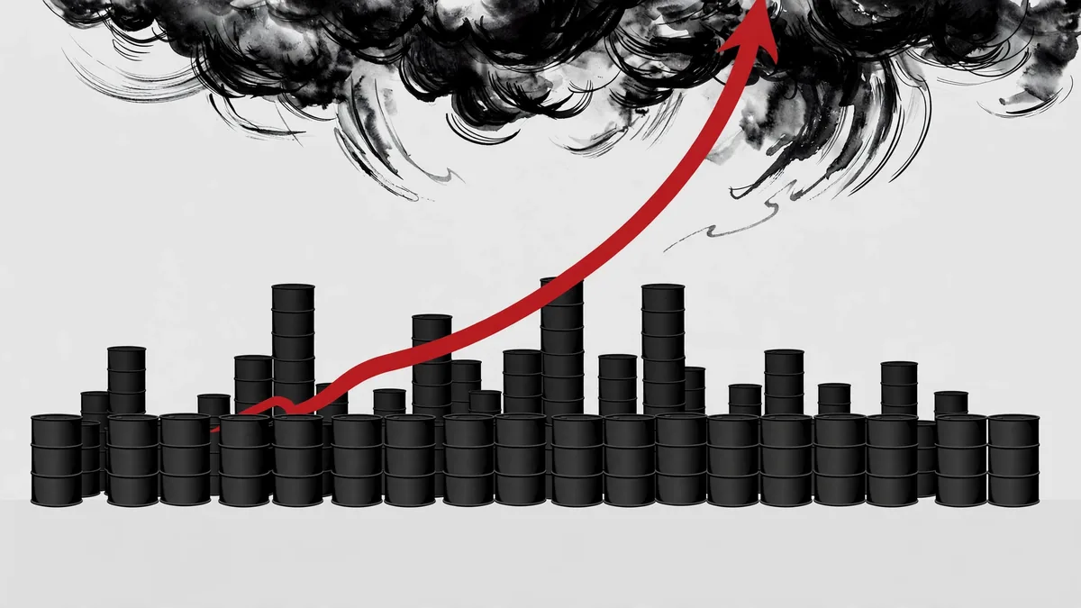 Rising crude oil prices chart with barrels, explaining why oil prices are rising in October 2026