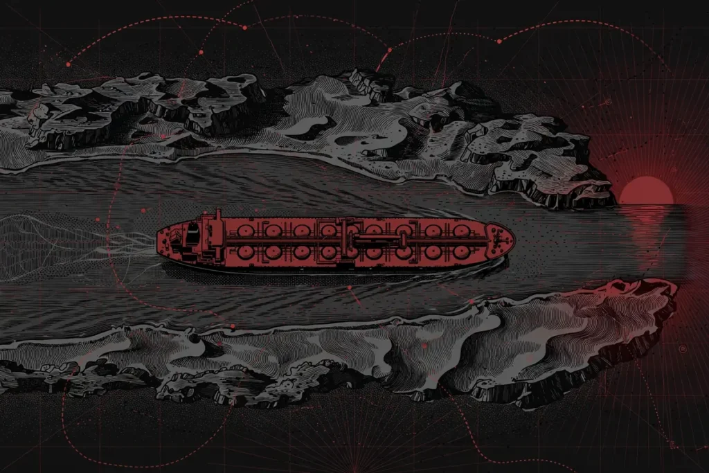 Oil tanker navigating a narrow strait as OPEC November 2026 meeting approaches