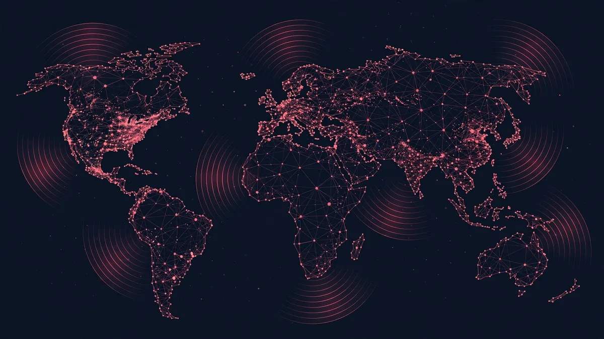Stylized world map of network nodes illustrating Censys internet scanning coverage