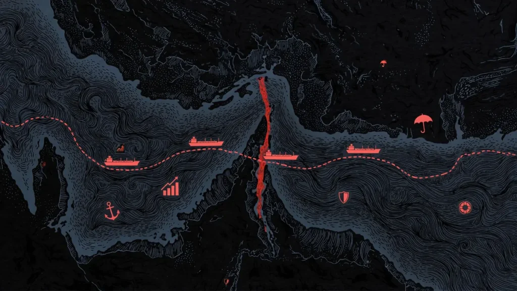 Strait of Hormuz shipping routes illustrating why physical oil carries a freight premium over Brent futures