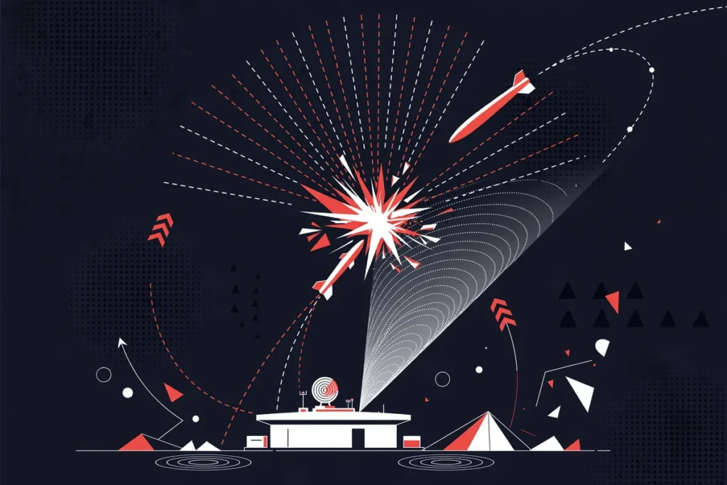 How Patriot air defense works: radar detection-to-kill intercept chain, AI-generated illustration