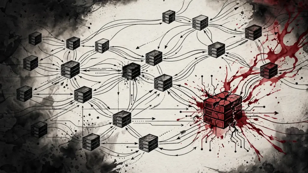 PHP2Shell vulnerability explained: network of servers with one faulty node highlighted