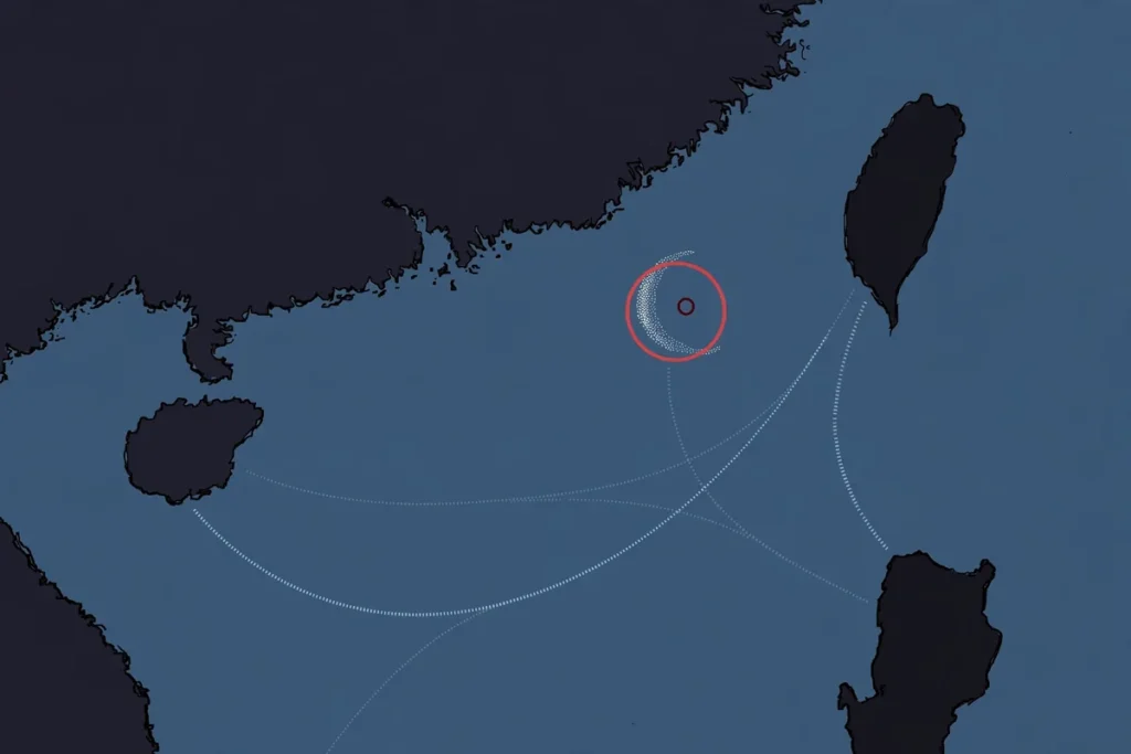 Stylized map illustration showing the Pratas (Dongsha) Islands between Taiwan and Hong Kong in the South China Sea