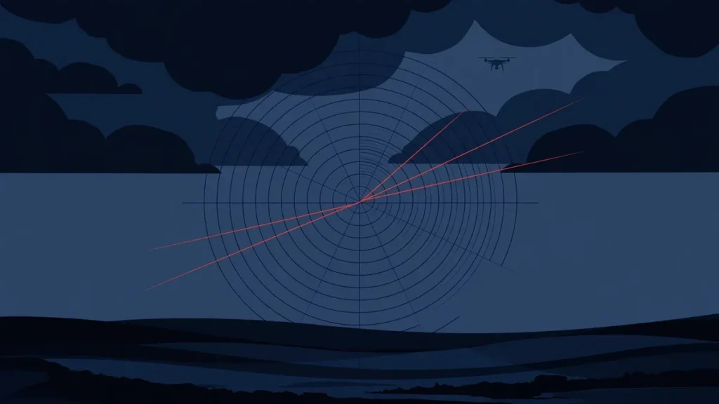 Editorial illustration of a radar sweep over the Black Sea symbolizing NATO maritime surveillance near Romania