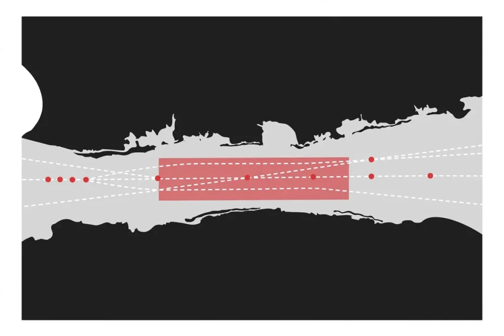 Stylized map of the Strait of Hormuz with a marked engagement zone and reported tanker incident points
