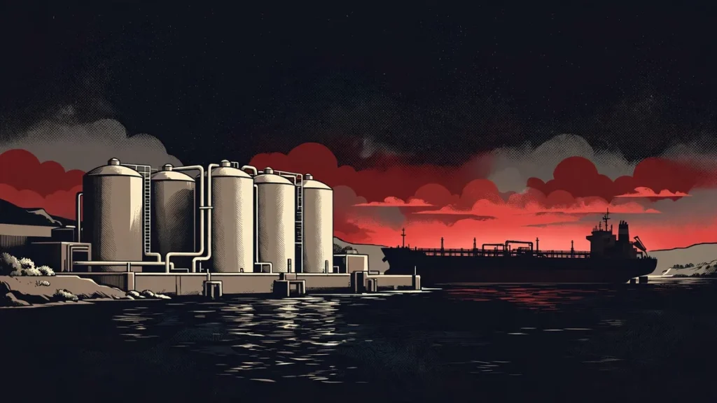 Illustration of a strategic fuel storage terminal as Europe weighs emergency diesel reserve releases in October 2026