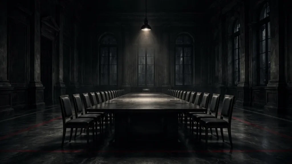 Empty diplomatic negotiation table symbolizing stalled US-Iran talks over the war