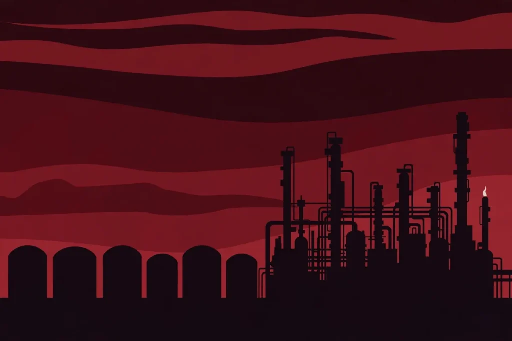 Oil refinery silhouette at dusk — Trump Graham Act waiver explained 2026