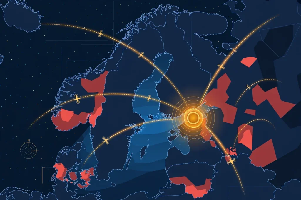 Infographic map showing drone flight paths converging on St. Petersburg during the October 2026 raid
