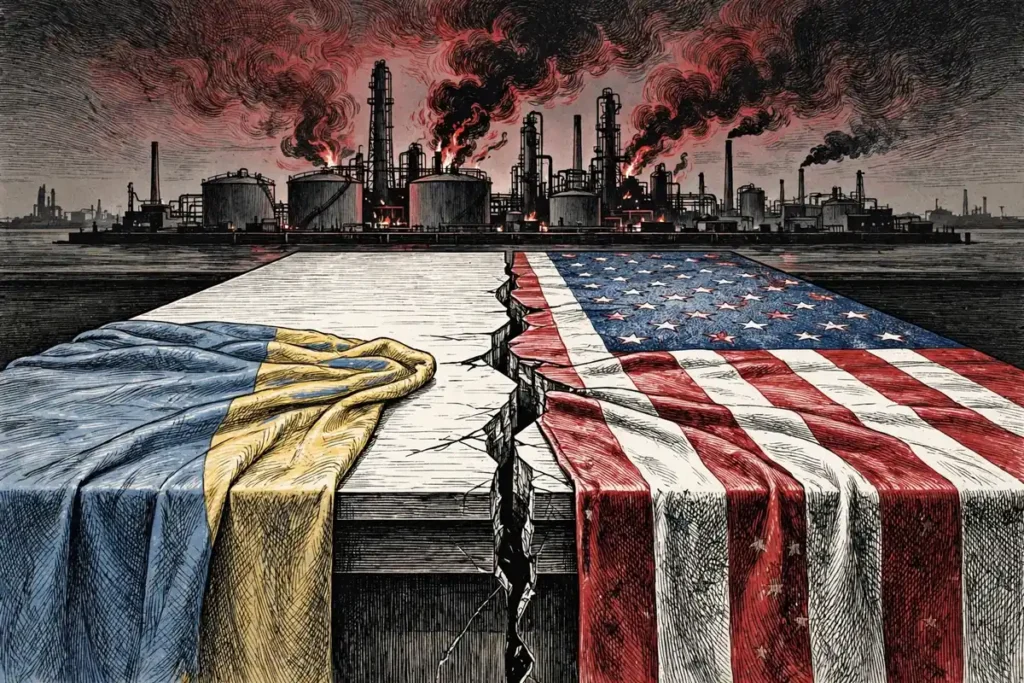 Symbolic illustration of the diplomatic split between the US and Ukraine over strikes on Russian energy