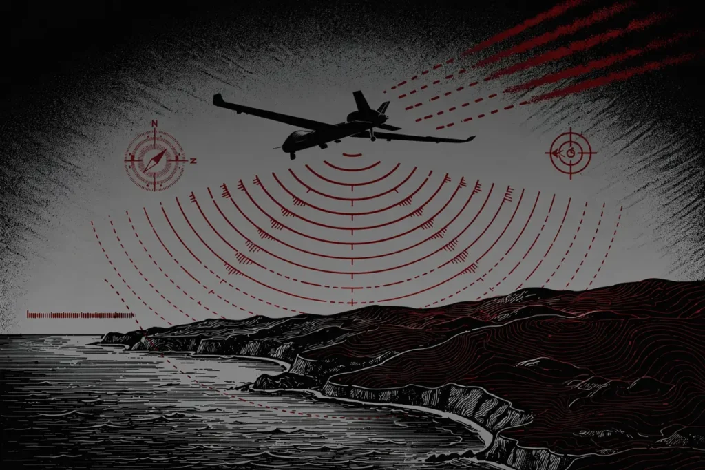 MQ-9 Reaper drone flying over a coastline - drone losses in the Iran war