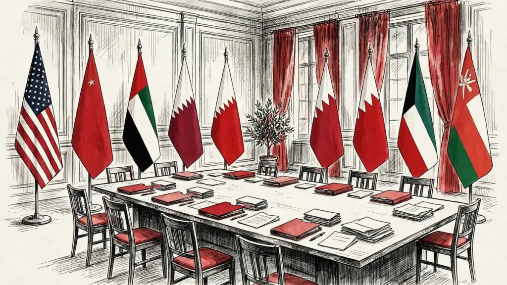 US Warns Gulf States: Short, Intense Iran Strikes After Midterms 1 Diplomatic meeting room symbolising the US warning to Gulf states about possible Iran strikes after the midterms