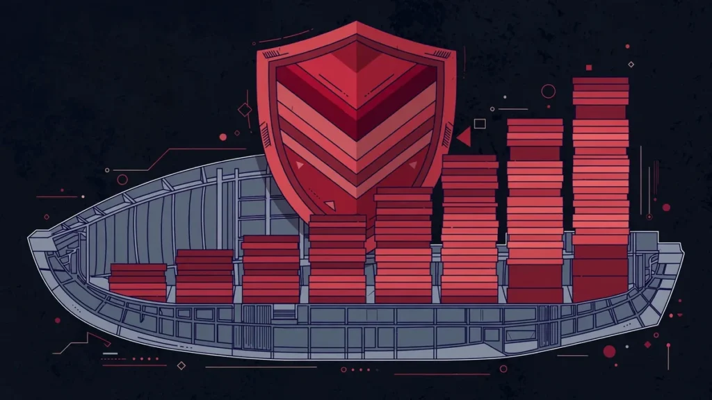 Infographic-style illustration of war risk insurance premium cost layers for shipping