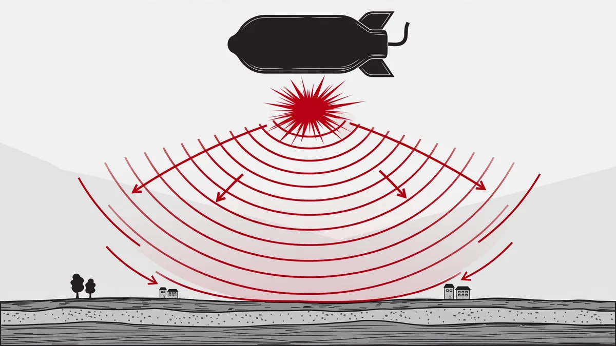 Diagram showing how the MOAB air-burst detonation works above ground