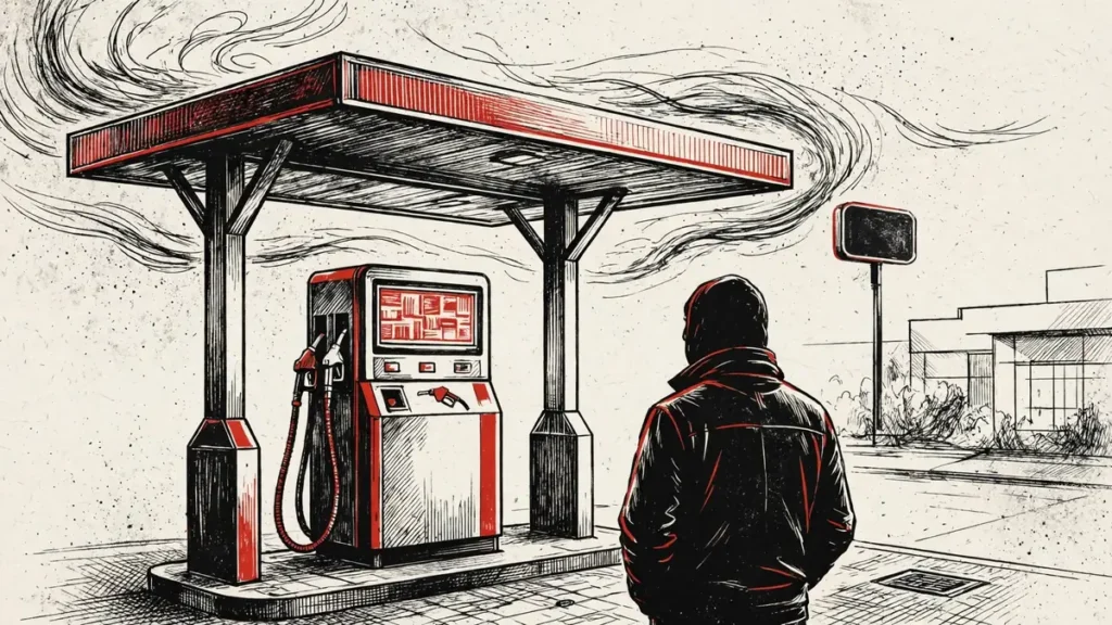 Fuel station forecourt and diesel pump, illustrating pump-price pressure from higher crude oil prices